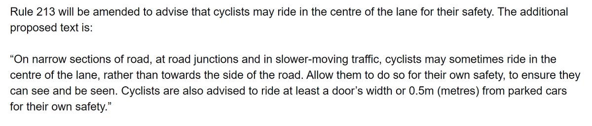 Another really key change is to Rule 213 - which makes it clear that cyclists should be taking the lane and riding clear of the door zone. Again, nice to have that written down in black and white.