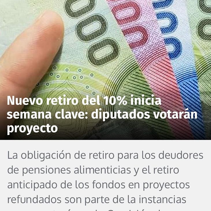 Mañana 27 de octubre, será un día clave para que la Cámara vote la idea de legislar el proyecto del retiro del segundo 10% de los fondos provisionales. El estado de necesidad de miles de chilenos sigue presente. Ojalá lo consideren los parlamentarios.