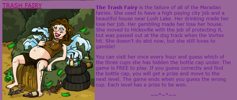  #fatphobia  #alcoholism  #gamblingmarapets used to have a character called the "trash fairy" who was a dirty alcoholic who gambled all of her money away. they later changed her to the "swindler/lazy fairy" but she is of course fat and dirty so is that really better?