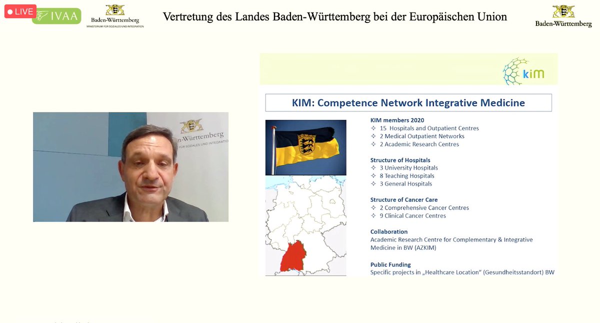 IVAAmeds's tweet photo. "“#EUCancerPlan should include #integrative oncology” Dr. Thomas Breitkreuz
The Competence Network for Integrative Medicine in #BadenWuerttemberg provides a blue-print for what could be done at EU level for better #cancercare.
#IO2020 https://t.co/4UObq6IxgF