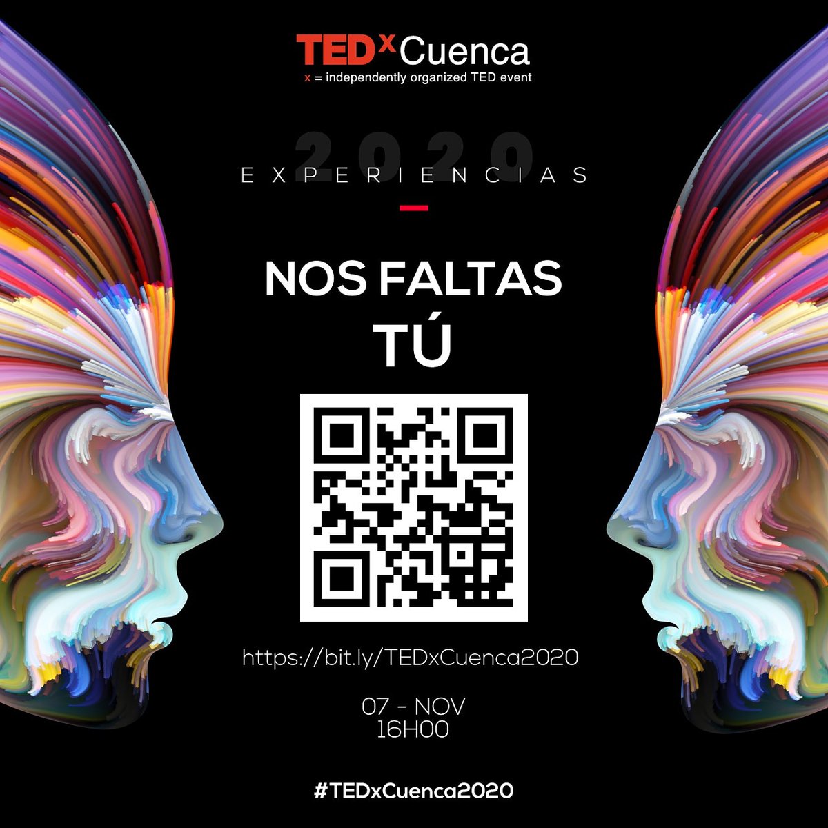 ¡Comparte las buenas noticias!
07 de noviembre - 16h00
Ni el 2020 pudo frenar un año más de #TEDXCuenca 😎

E   X   P   E   R   I   E   N   C   I   A   S 

Link para registro (INDISPENSABLE): bit.ly/TEDxCuenca2020 

Un año como este lo que más necesita es un #TEDx
#TEDxCuenca