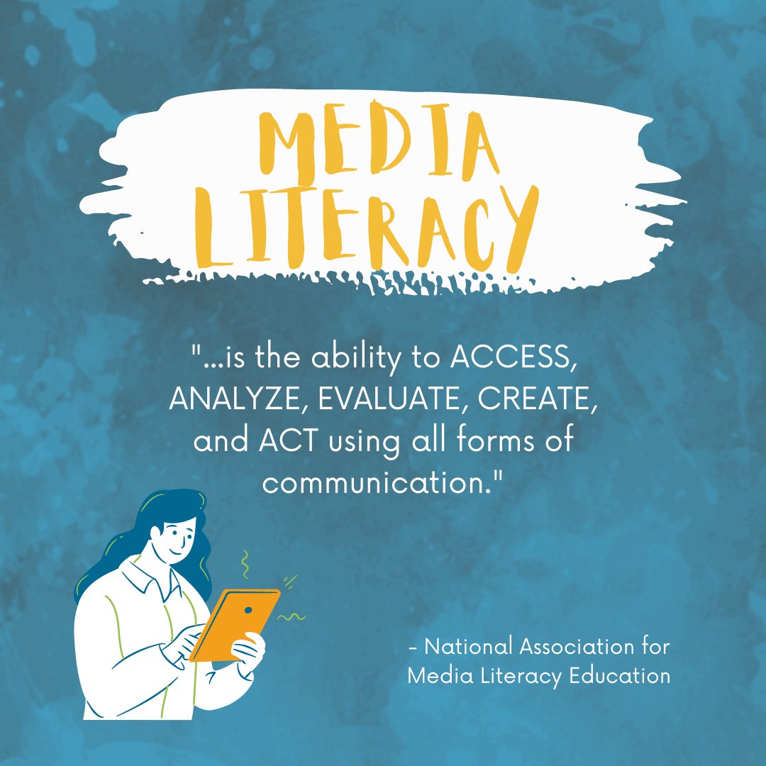 CMACTV's tweet image. Media literacy is defined as &quot;the ability to ACCESS, ANALYZE, EVALUATE, CREATE, and ACT using all forms of communication&quot; (NAMLE). Each day this week we will break down and explore this definition. Stay with us! #communitymedia #shareyourstories #medialiteracyweek #MediaLitWk