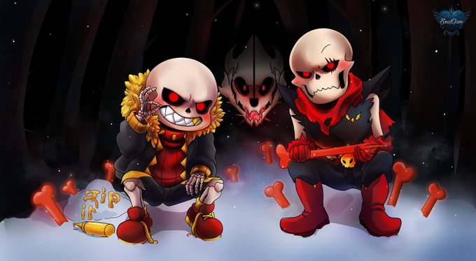Underfell theme. Underfell sans and papyrus art. edge underfell.