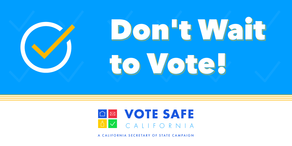 CAgovernor's tweet photo. Even though Election Day is 8 days away, voting is happening right now.

Visit https://t.co/BhNCF8mL67 to learn more about early voting and find vote-by-mail ballot drop off locations. #VoteSafeCA https://t.co/NwkSThJXVC