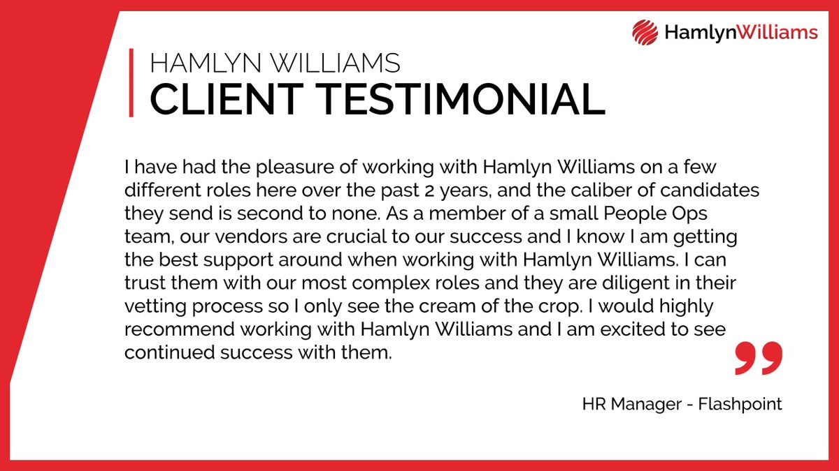 Hamlyn_Williams's tweet photo. We're loving this testimonial from one of our incredible partners. Well done to our #tech and #cyber team for their continued collaborative approach to make this such a successful partnership. 

#recruitment #testimonial https://t.co/bxrQQNv0Il