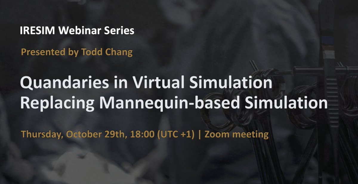 MedSimResearch's tweet image. Upcoming Webinar by @Drtoddchang (Thursday, October 29th, 18:00, UTC+1): Quandaries in Virtual Simulation Replacing Mannequin-based Simulation: Register &amp;gt;&amp;gt; medsimresearch.org/register
Please join our follow-up discussion with @marydankb @fabertje
