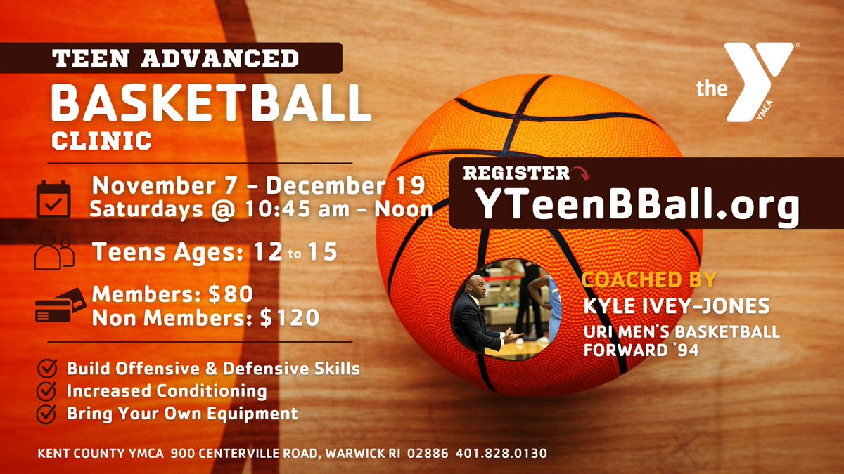 KentCountyYMCA's tweet photo. Youth &amp; Teen Advanced Basketball Clinics available now! Space is limited. 🏀
Youth Clinic ➡️ https://t.co/kWc7enQMtL
Teen Clinic ➡️ https://t.co/iaRf8Z4sdv

Learn additional defensive and offensive skills, and increase your endurance! Bring your own equipment. #BasketballClinic https://t.co/Zfq0QbirtG