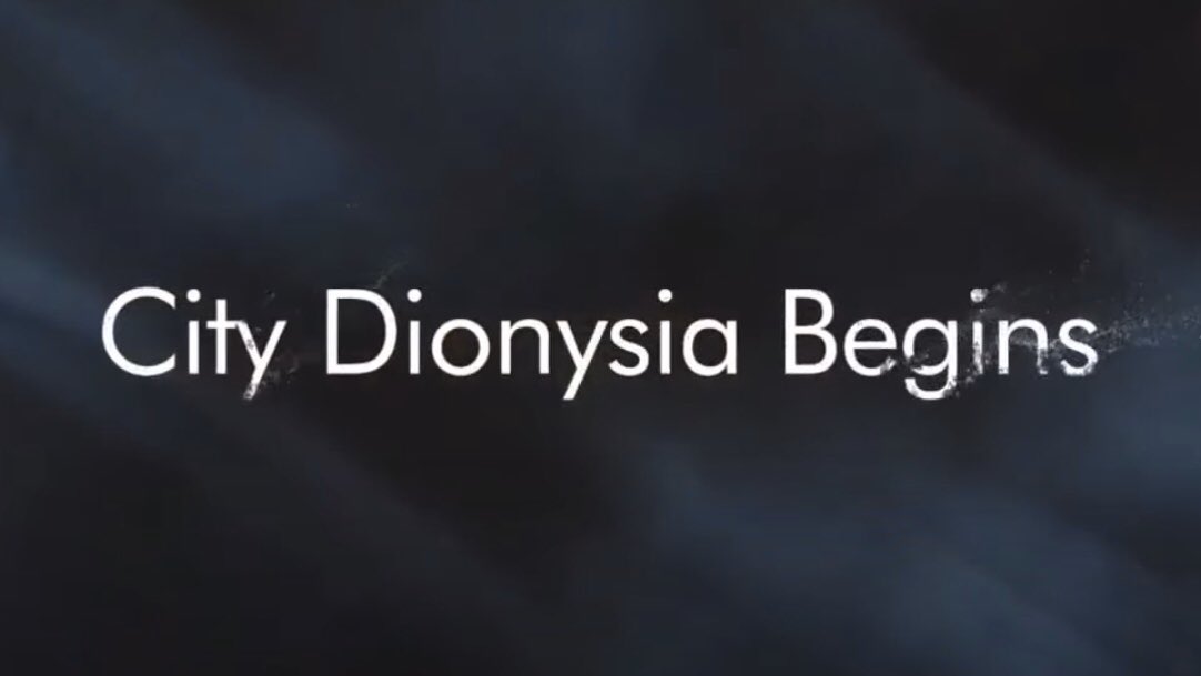 « CITY DIONYSIA »In the GDA VCR, we see "City Dionysia begins".City Dionysia is an ancient festival honoring Dionysus, where tragedies and comedies were performed, and every citizen, regardless of age or gender, is welcomed.At its core is Dionysus' "death" and "rebirth".