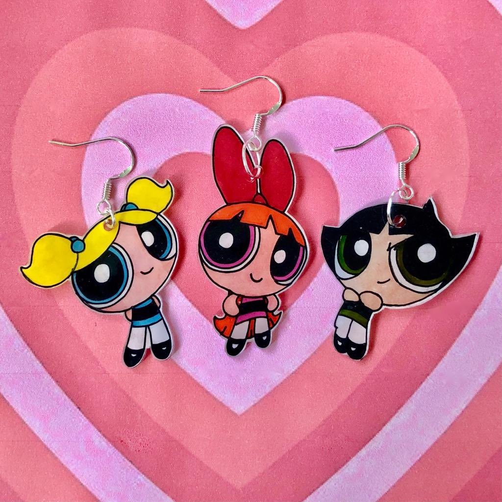 my new powerpuff girls earrings available on my website on november 1st 🧚🏻‍♀️ lmk what you think! 💖 eloisebyellen.com