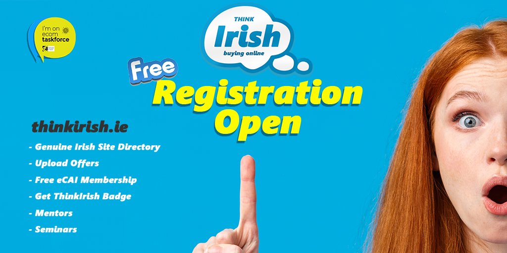 eCAIreland's tweet image. Registration is open for ThinkIrish.ie. Irelands #eComHub
Open to any Irish eCommerce website or business trading online. Upload &quot;Offers for Shoppers&quot; in time for Christmas and get great support and advice.  #Tell_a_Retailer #ThinkIrish #BuyLocal #COVID19ireland