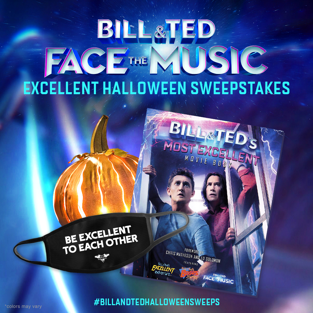 BillandTed3's tweet photo. Time for a Halloween giveaway, dude! To enter, reply below with a photo of your best costume inspired by the Bill &amp; Ted films using #BillAndTedHalloweenSweeps, then retweet this, for a chance to win Bill &amp; Ted's Most Excellent Movie Book &amp; face mask!
T&amp;Cs: https://t.co/1CLgB4BKVX https://t.co/UfwIe9hqpN