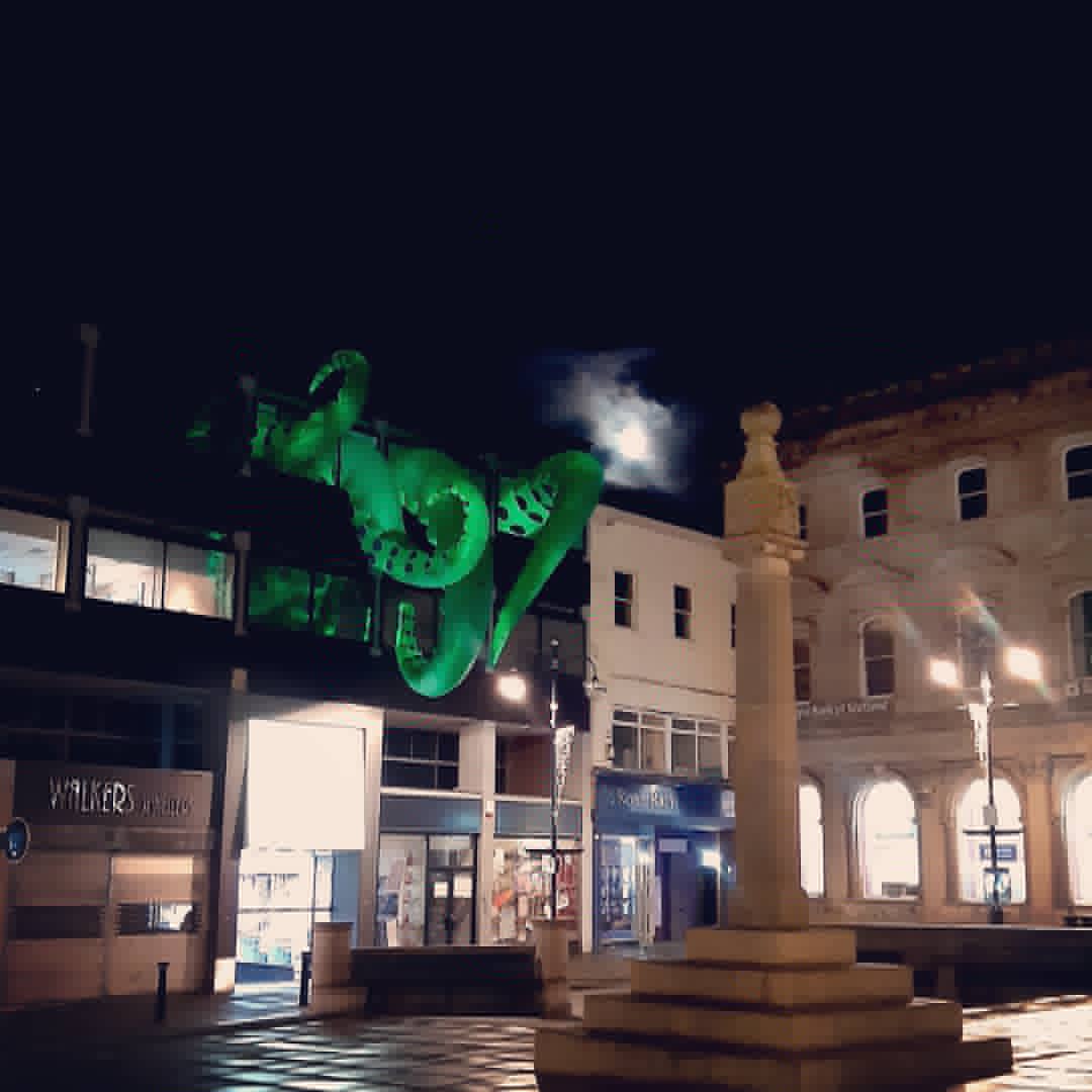 HuddersfieldBID's tweet photo. She was a little stubborn but the old girl is here! Here to encourage you into Huddersfield in a socially distanced way to not only support the town but also be in with a chance of winning numerous £100 vouchers whilst celebrating Halloween. Dare you seek it out!? #TentaHudds🐙🎃 https://t.co/tQyGL3CYwj