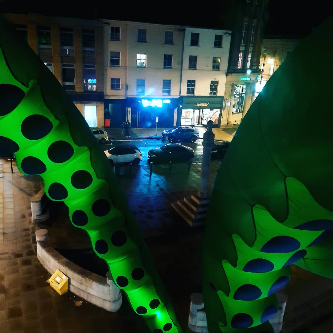 HuddersfieldBID's tweet photo. She was a little stubborn but the old girl is here! Here to encourage you into Huddersfield in a socially distanced way to not only support the town but also be in with a chance of winning numerous £100 vouchers whilst celebrating Halloween. Dare you seek it out!? #TentaHudds🐙🎃 https://t.co/tQyGL3CYwj