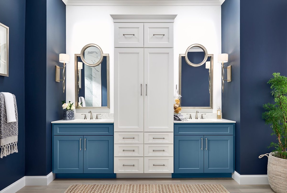 WurthWoodGroup's tweet photo. Got the Monday blues? So do we - but in the best way! We're kicking off the week with some bathroom inspiration featuring York Bayside cabinets by @WolfHomeProduct. These are the kind of blues we don't mind on any day of the week! 💙 https://t.co/eKDhJmJldh