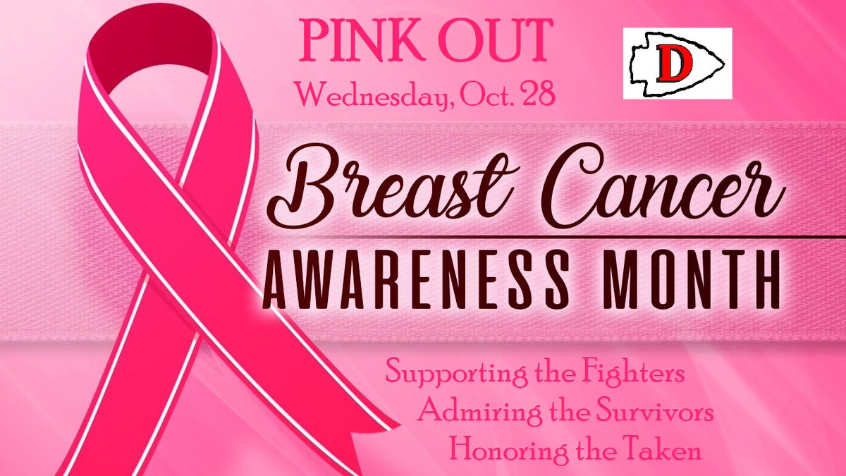 RedRaiderCT's tweet photo. Spirit Week gets underway on Wednesday with the Annual 💗PINK OUT💗

DHS will once again show our support for Breast Cancer Awareness. Then a week &amp; a half of themed days &amp; events will bring us to the DHS Color Wars on Friday, Nov. 6th. 

@DerbyRedRaider 
#BreastCancerAwareness https://t.co/7xtfWArZ1g