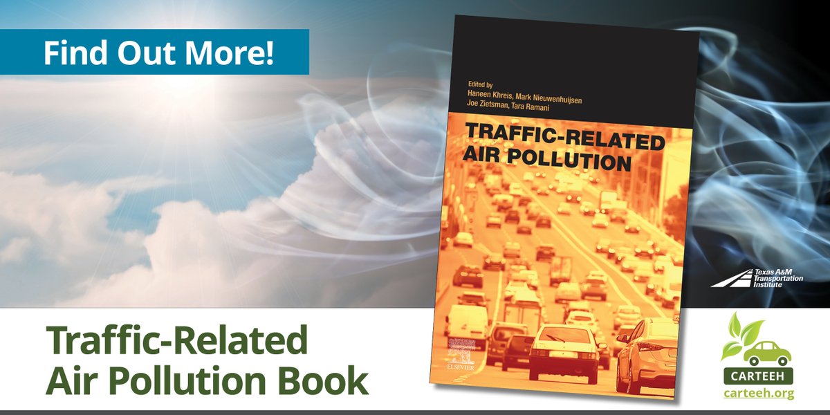 TTITAMU's tweet photo. Let’s connect public health + transportation! In Aug. 2020, TTI CARTEEH researchers published Traffic-Related Air Pollution, the first book of its kind on this topic. Find out more: https://t.co/8gKF156Qr4
#CARTEEH #NationalBookMonth #AirPollution @HaneenKhreis @CARTEEH_UTC https://t.co/DEONnEuI51