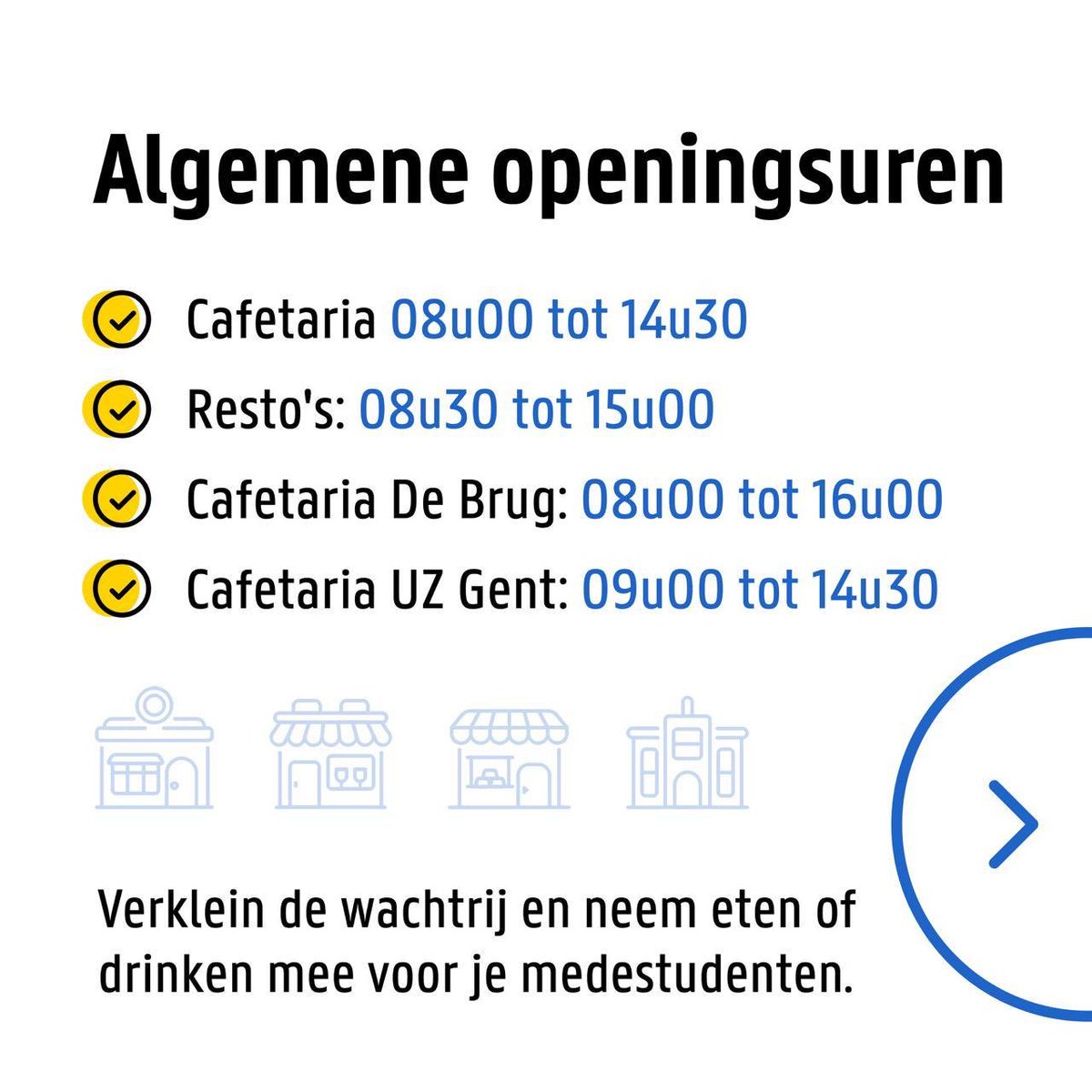 durfdiversdenk1's tweet photo. Alle restaurants en cafetaria's zijn open voor takeaway!🍴Neem je eigen bestek mee want wegwerpbestek is niet verkrijgbaar.
👩🏻‍🤝‍👩🏾 Breng eten of drinken mee voor je medestudenten en verklein de wachtrij. 💰 Betaal contactloos met je UGent-kaart of met bankcontact.
#durfdiversdenken https://t.co/cJVtaZCXVB