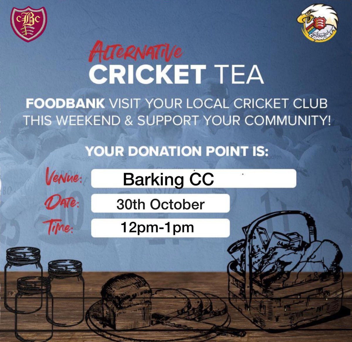 We are hosting another food bank collection at our club and it would be great if you could come along and help support our community! Whether it’s pasta, tinned food or toiletries it all helps us make a difference. #crickettea #foodbank