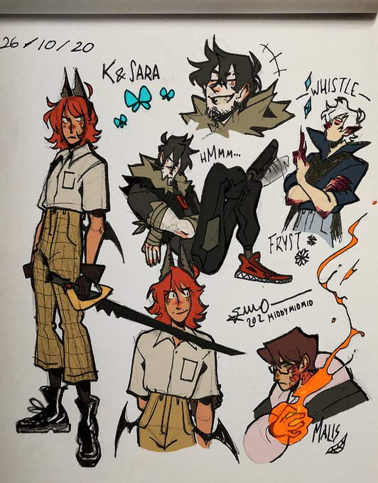 I digitally colored some doodles I made this morning in class! It's been long since I do something like this 