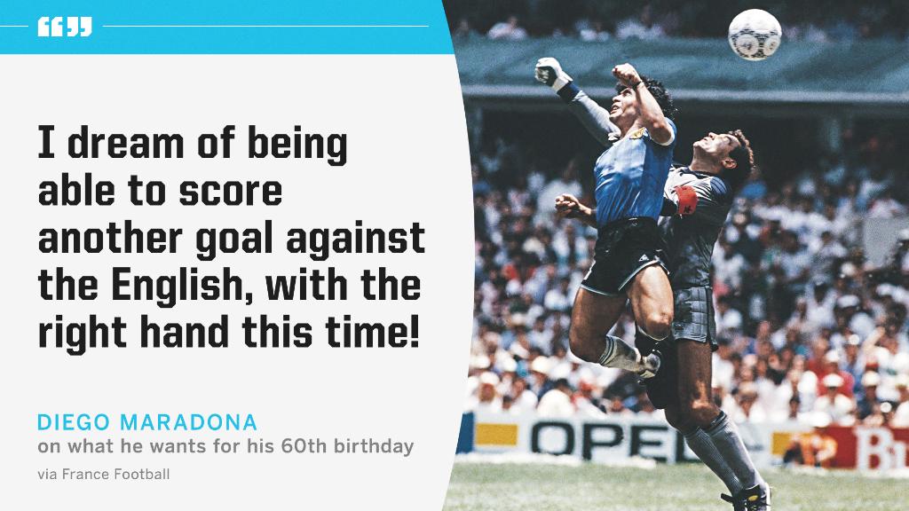 ESPNFC's tweet photo. Diego Maradona was asked what he wants for his 60th birthday 😂 https://t.co/sVwWCFiPSn