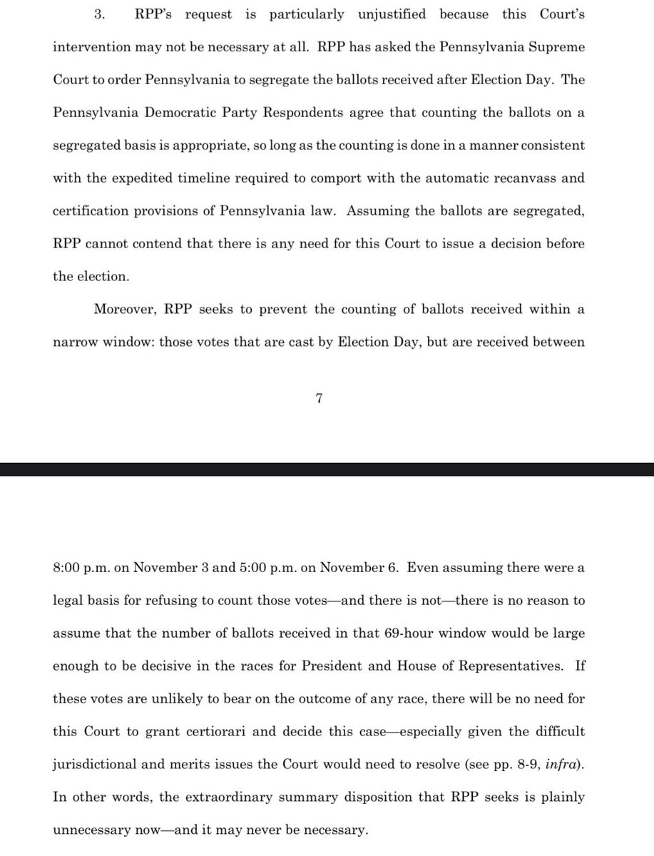 In their just-filed brief, PA-Dems endorse segregating late-arriving ballots, which would moot any GOP hope (detailed in the above piece) of claiming the whole Pennsylvania election is tainted. Note, a solution like this is unavailable in Florida.