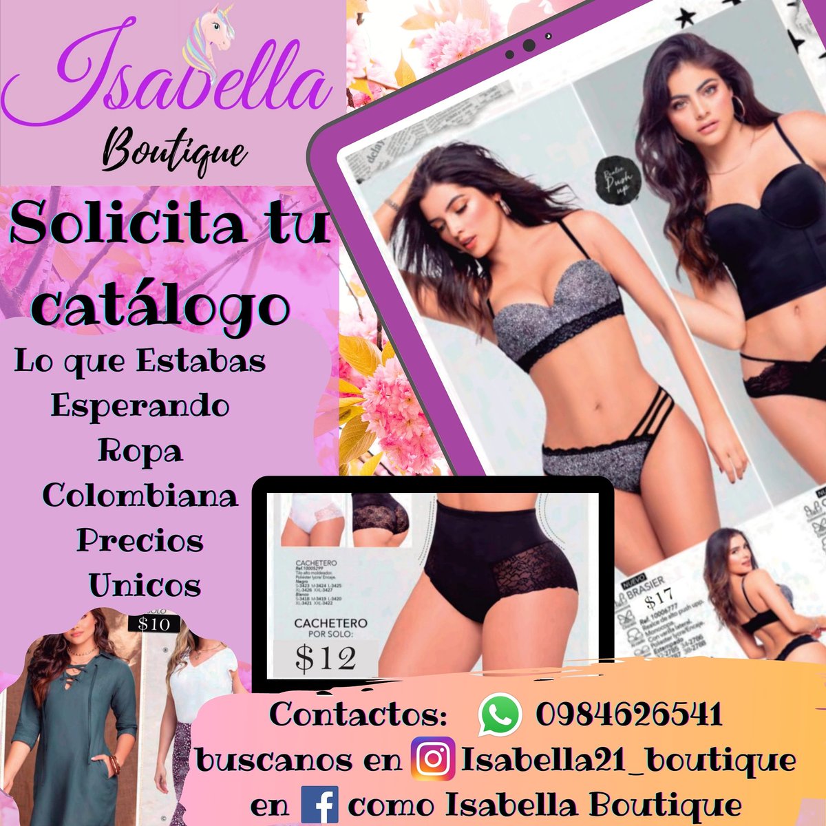 (CLIENTE EXTERNO) 
Ropa colombiana de exelente calidad
Miles de estilos y diseños a tu gusto
Reserva tu pedido
Solicita nuesto catálogo al 098 462 6541
TENEMOS LOS COSTOS MAS BAJOS A NIVEL NACIONAL