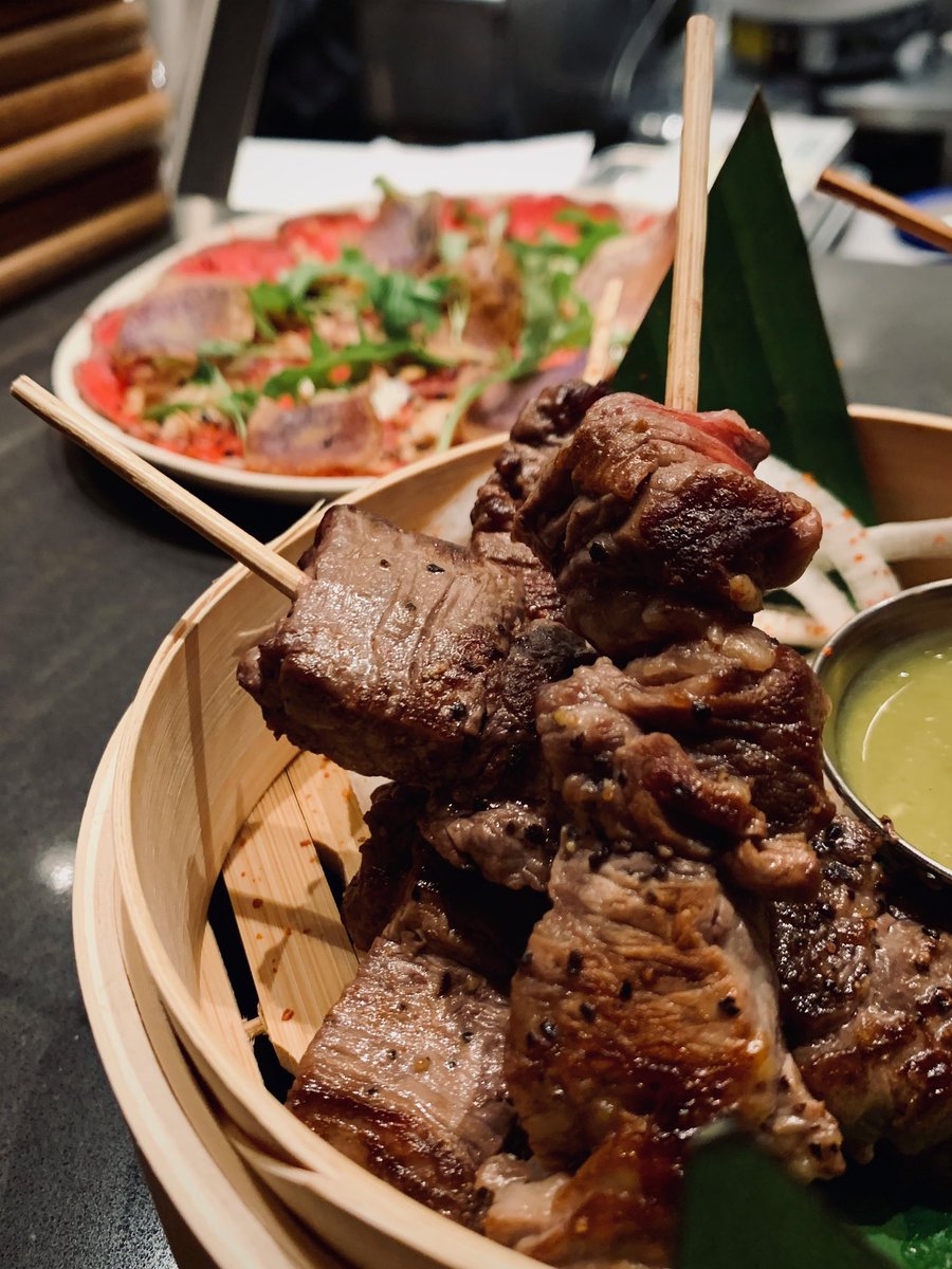 ▪️CHICKEN/BEEF SKEWERS ▪️
Served with green sauce 

#8East #CircaLasVegas