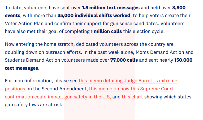 Everytown: "Senate Republicans broke their own rules and stole this seat by jamming Judge Barrett, a gun rights extremist, onto the Supreme Court at the behest of the NRA and the rest of the gun lobby."  https://momsdemandaction.org/everytown-statement-senate-confirms-judge-barrett-to-the-supreme-court/