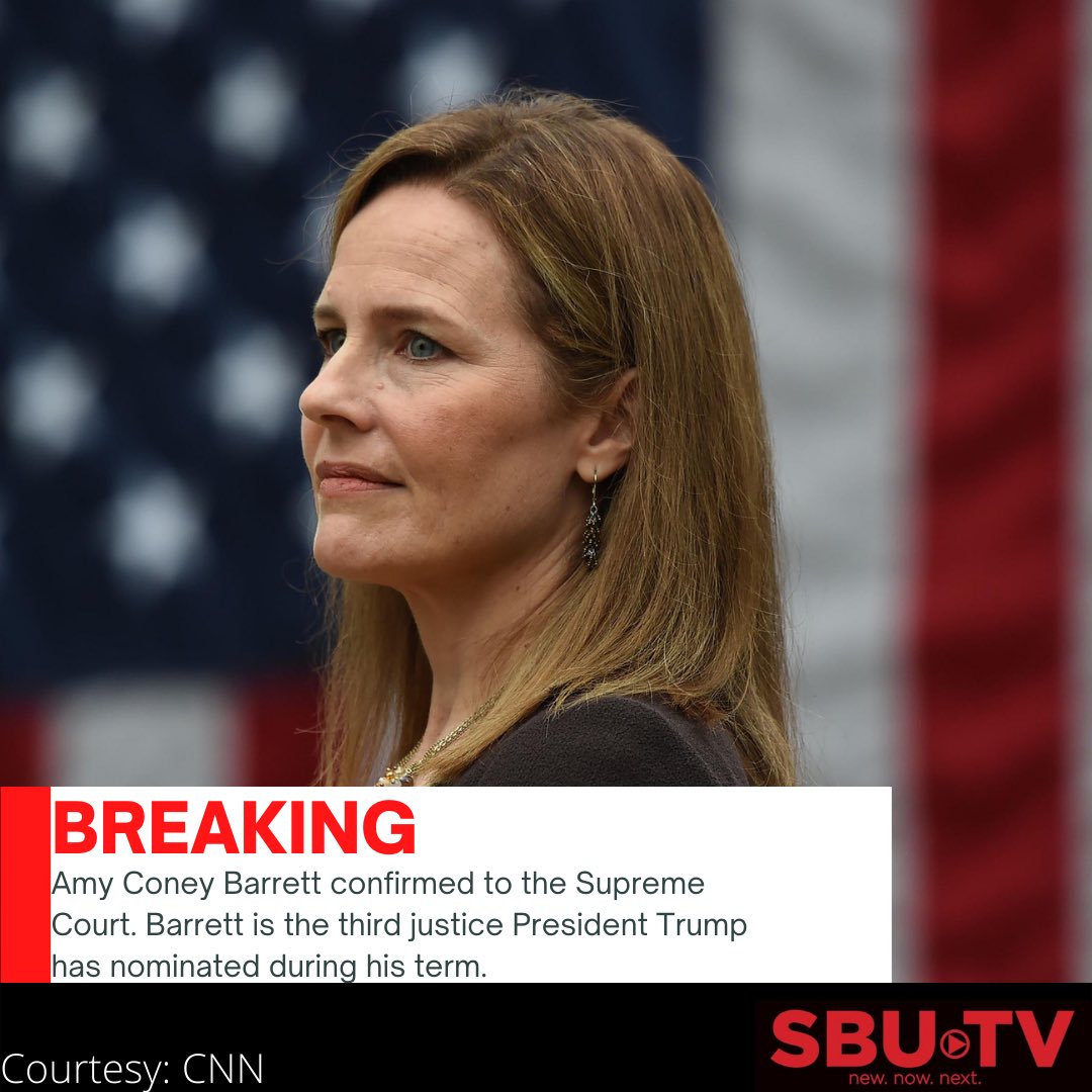 sbutv_'s tweet photo. Senate majority confirms Judge Amy Coney Barrett to the United States Supreme Court. #SBUTV https://t.co/OKEgdYaPci