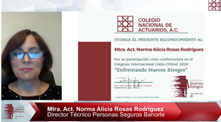 conac_mx's tweet photo. “Los actuarios debemos permanecer atentos, para evaluar correctamente los riesgos”, palabras de la Act. Norma Alicia Rosas, durante su plática “Riesgos posteriores a la pandemia” dentro de nuestro Congreso Internacional #CASACONAC2020 #EnfrentandoNuevosRiesgos #CONACMX https://t.co/W5n6hPzZJU