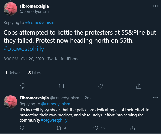 Protestors are alleging a failed kettle attempt:Marchers are requesting backup on commie comms: