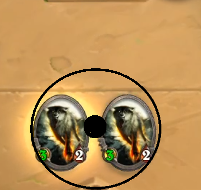raenanear's tweet photo. 1+ In my opinion from a design perspective it would be much better to have the center of the circle at an equal distance from all the creatures, so Silas had built-in interactivity with it (0 creatures on your side of the board counters any combo from you opponent). https://t.co/yrYdi6PR11