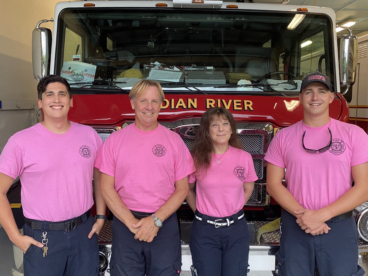 indianriverfire's tweet photo. Indian River Firefighter’s and Paramedics wearing pink shirts in support of Breast Cancer Awareness Month! https://t.co/bMfqCikzoJ