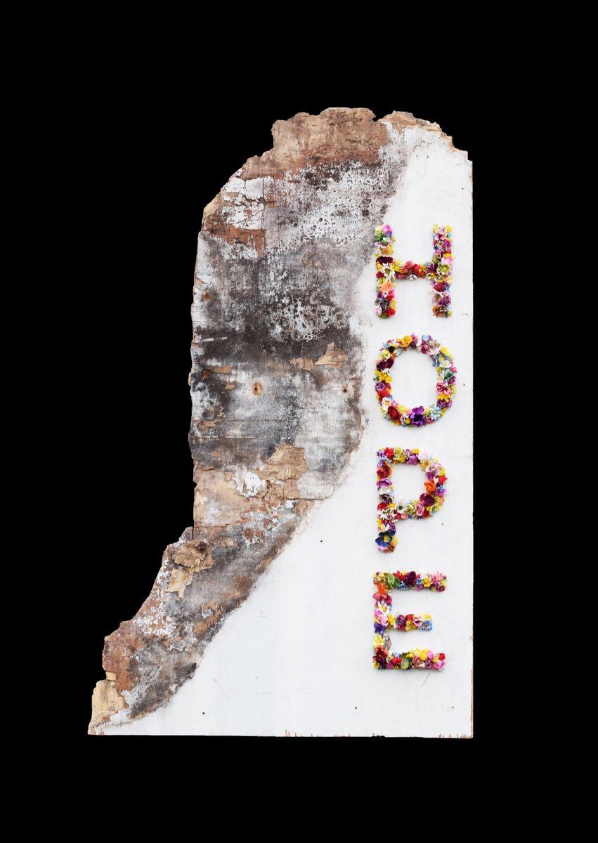 HOPE, 2020 - a heartfelt message for the winter months ahead. I've been working on this piece during lockdown. Made up of hundreds of vintage flowers, it's provided me with hours of welcome distraction in the studio.