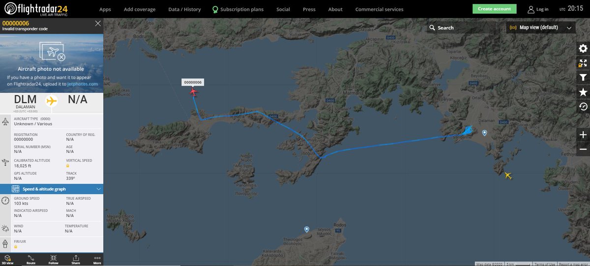 elianamoss8's tweet photo. Apparently, Dalaman is an aiport for #Turkey Drones. 
And right now an unregistered airplane is flying close to #Greece sea border.

Save #Greece from #TurkeyAggression https://t.co/kgRCP3ATQR
