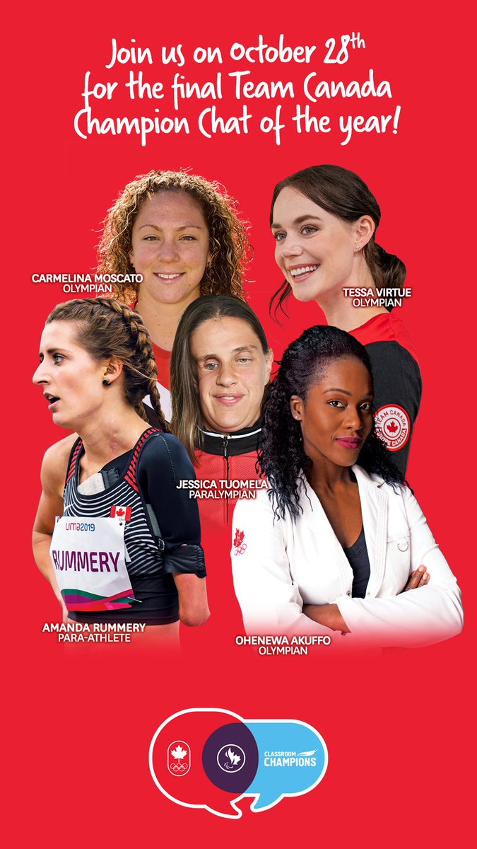 Only a few days to go until I join <a href="/tessavirtue/">Tessa Virtue</a> and some incredible fellow athletes for 🍁Team Canada Champion Chats 🍁

Ask me a question using #BeAChampion and it might be answered live!

Sign up at championchats.olympic.ca

Tune in to the site on October 28th at 12:30pm ET