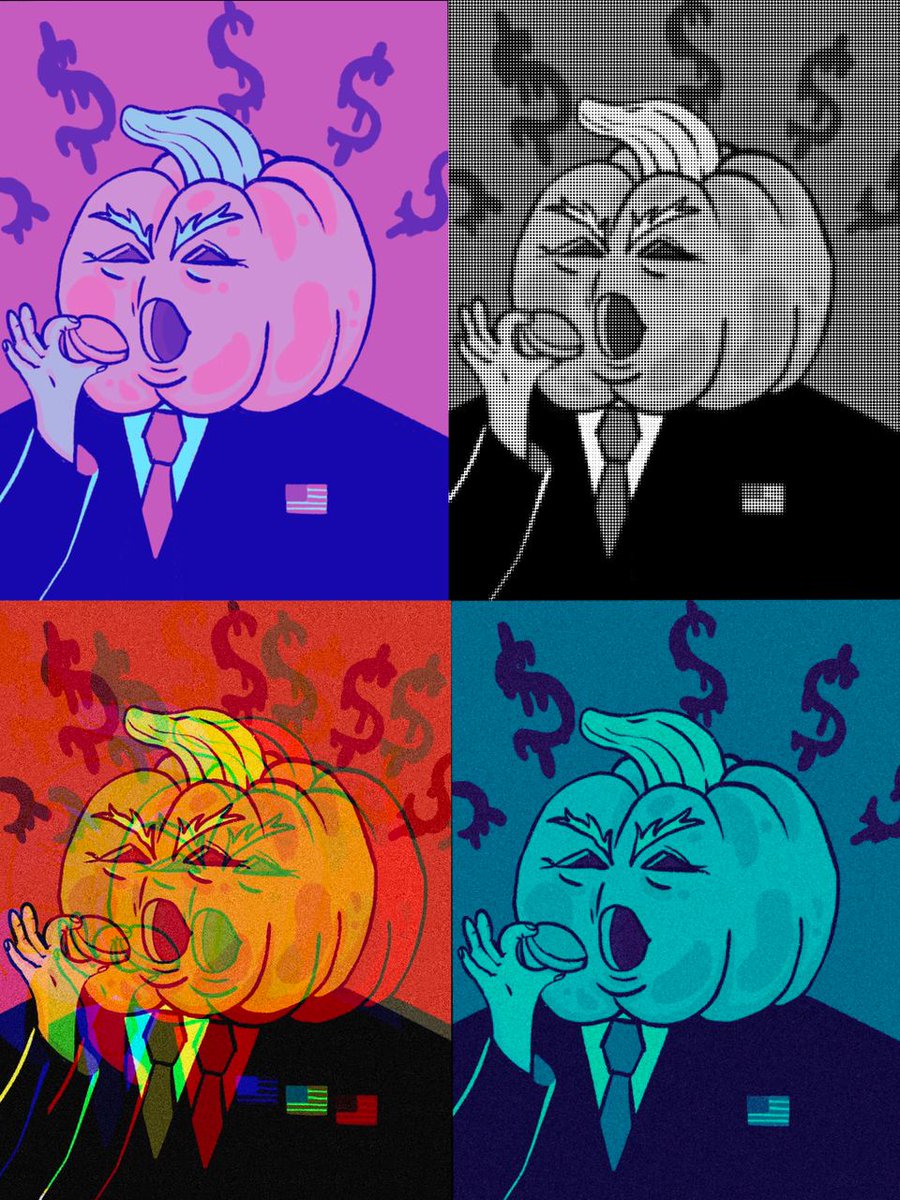 FinanceGallery's tweet photo. Our #NFT workshop already has multiple submissions from artists: this artwork shows @realDonaldTrump as a Halloween pumpkin 👻 Submit your art and vote for your favourites https://t.co/I9xmOOCKHf to share 10,000 $GLF rewards. https://t.co/E8ifwqmZod