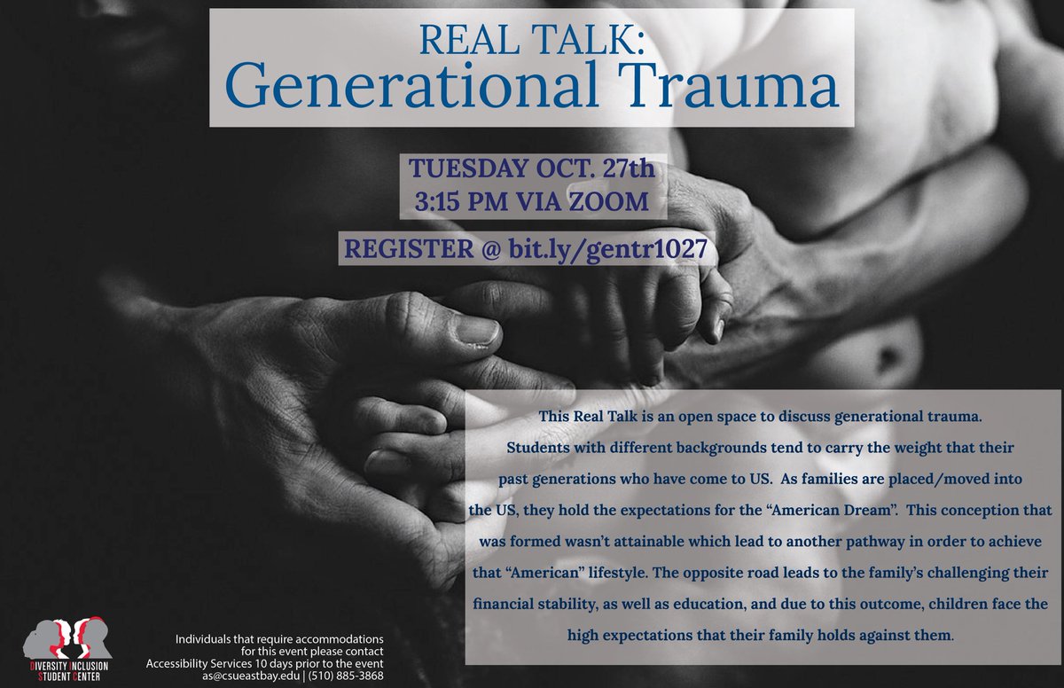 CSUEB_Diversity's tweet photo. Join us ✨TOMORROW✨ at 3:15pm for a discussion on generational trauma. Come give your thoughts and listen to others🗣
Registration link is in our bio :)
#CSUEB #DISC #CSUEBDISC #CSUEBDiversity #Diversity #GenerationalTrauma #RealTalk https://t.co/rg50uuZvti