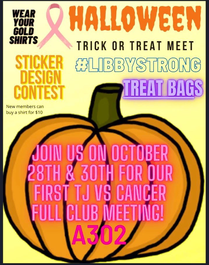 TJ_vs_CANCER's tweet photo. Join us Wednesday and Friday during 2nd PLT. Bring $ for t-shirts and #libbystrong bracelets. #WErTJ https://t.co/0JwFlrvKjF