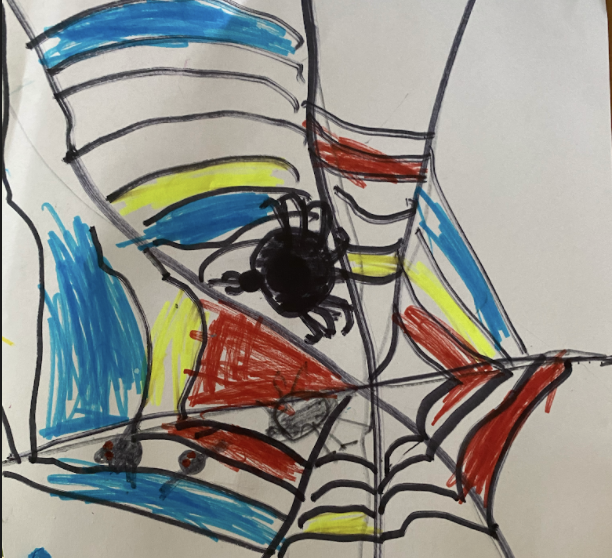 Ms_Altobelli's tweet photo. Today our Virtual Grade 1 class worked on creating Mondrian Spider webs using the primary colours. 🕷️🕸️🟡🔵🔴. Here are some of their masterpieces! https://t.co/YwB2aSVjcK