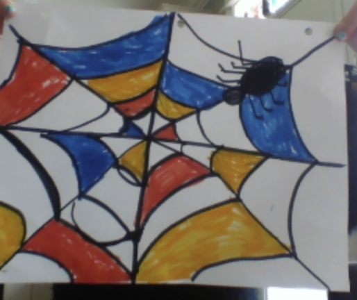 Ms_Altobelli's tweet photo. Today our Virtual Grade 1 class worked on creating Mondrian Spider webs using the primary colours. 🕷️🕸️🟡🔵🔴. Here are some of their masterpieces! https://t.co/YwB2aSVjcK