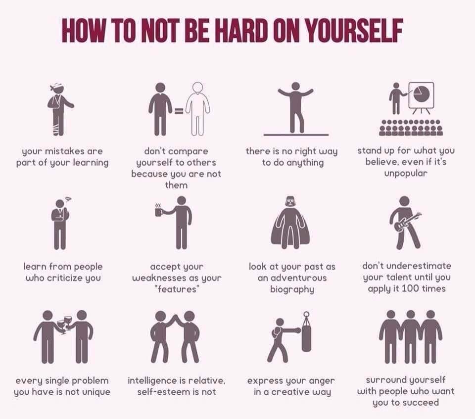 socialworktools's tweet photo. How to not be hard on yourself 💚💛💙🧡💜❤ https://t.co/cTxTHCrRBL