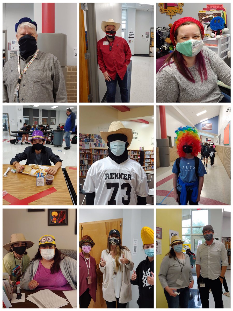 Just a small sampling of the amazing hats and wigs worn by our Renner family to put a cap on drugs #RedRibbonWeek #BeHappyBeBraveBeDrugFree #PlanoISDRedRibbonWeek #RMSMustangs @Plano_Schools