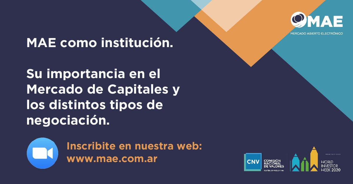 MAE_ARG's tweet photo. Recordá que durante la semana del 26 al 30 de octubre se lleva a cabo este evento para que puedas conocer las ventajas que brinda el Mercado de Capitales como herramienta de ahorro e inversión. Participá de nuestro webinar el 28/10, ingresando a nuestra página web https://t.co/bqtE2d88PA