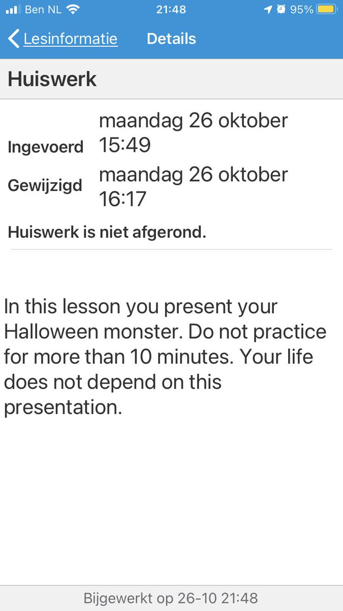 mar_1969's tweet photo. Huiswerk voor de brugpieper. “Your life does not depend on this presentation.” Honderd punten voor deze docent Engels! #ggca #brugklas #huiswerk https://t.co/VYmBWwYPLW