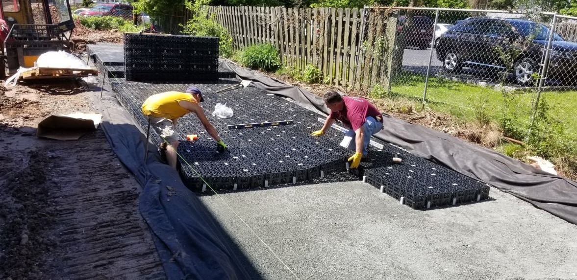 abtdrains's tweet image. ABT’s PERMAVOID installation under a parking lot in New Jersey. 2 layers of PV-150 and 1of PV-85 used as a detention basin with 12 inches of coverage. Being used to store runoff from an impervious surface with a storage capacity of 2,000 gallons. 
#permavoid
#greeninfrastructure