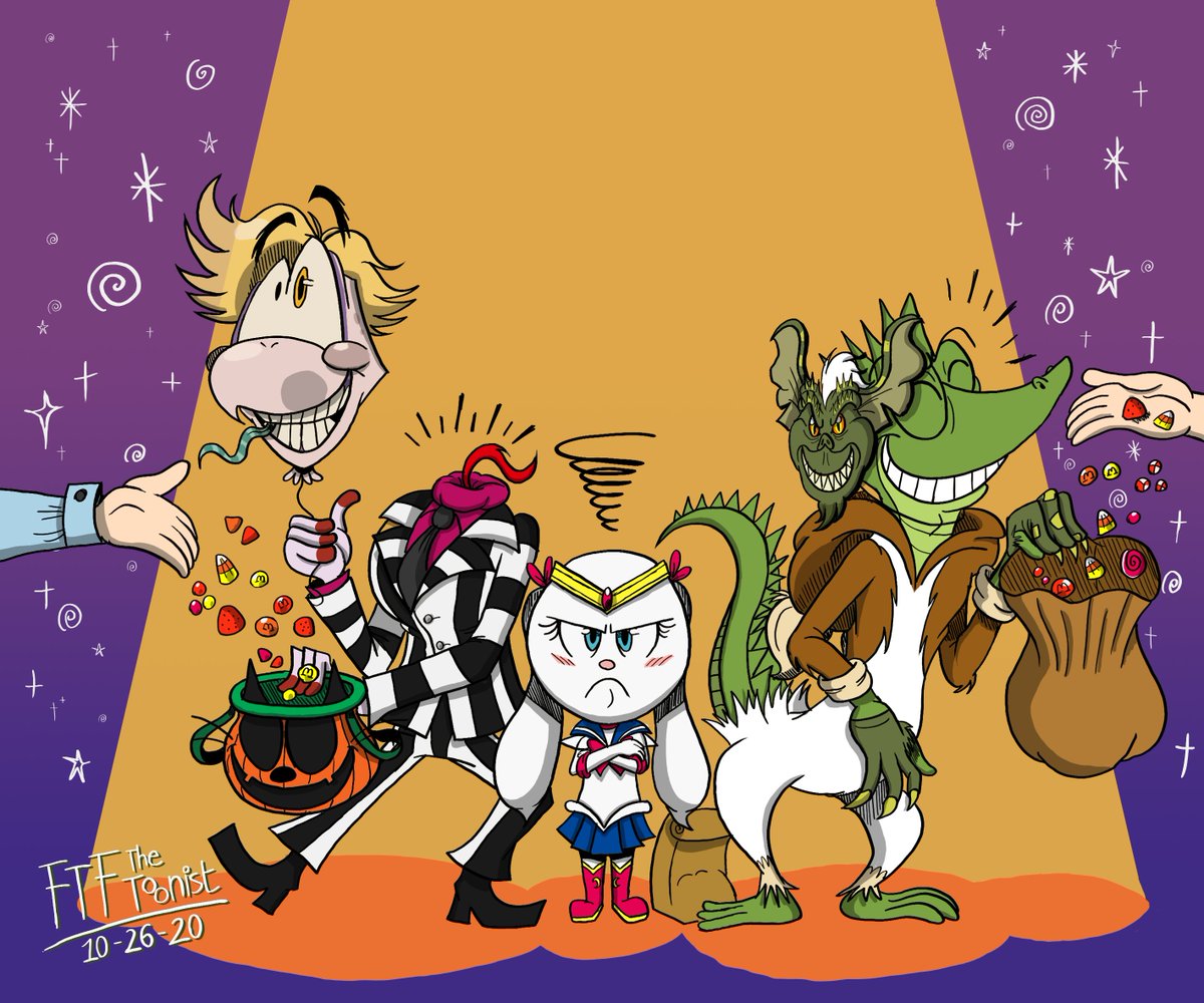 FTFTheToonist's tweet photo. [NEW] The talent of major guys (such as Fric and Laz) is a dumb idea to success Trick or Treat, same more cheater than children who want more.

#FricFrogFime #FricFrog #LazLizard #FionaRabbit #OCs #OriginalSeries #Halloween #Beetlejuice #Gremlins #SailorMoon #Costume https://t.co/3wTQM1EOHd
