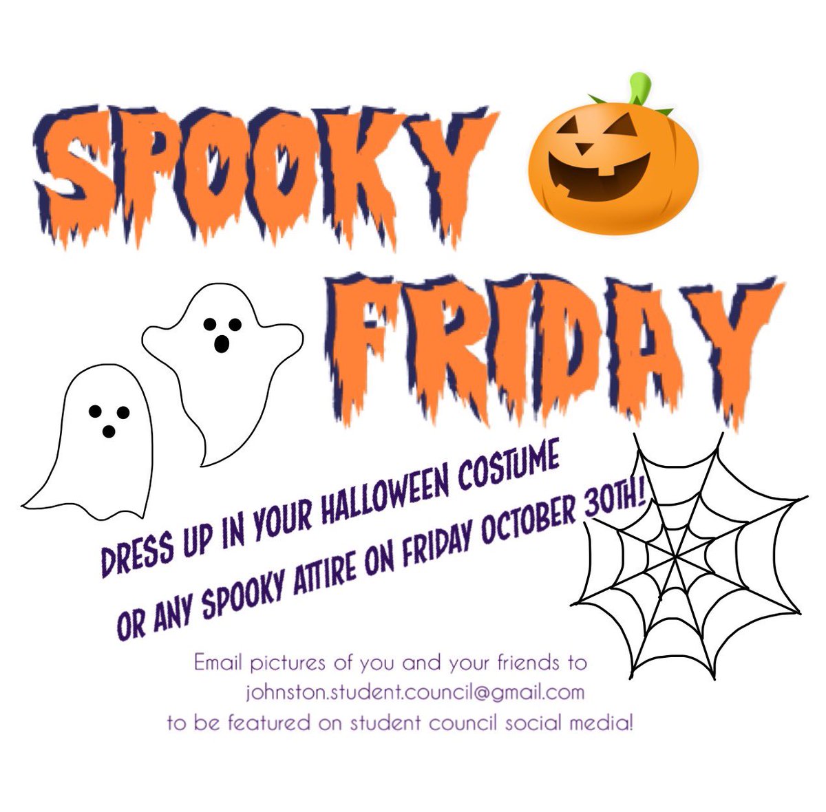 JHS STU-CO PRESENTING SPOOKY FRIDAY! Wear your Halloween costumes on Friday, October 30th! 🎃👻