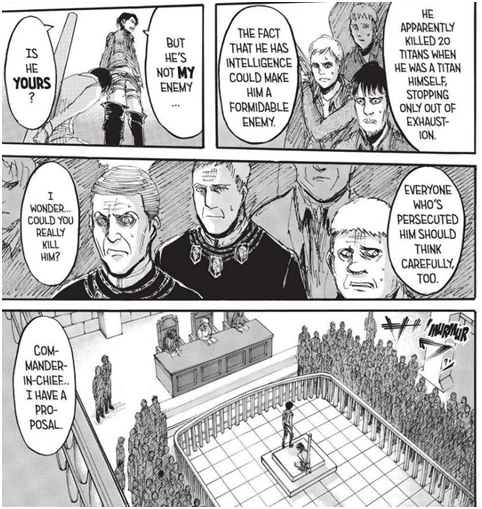 Aaaand this is where it gets more than obvious.Now, when people started to have doubts about this whole situation and think that maybe Levi is the only one who can work with Eren, Erwin suddenly has something to say.