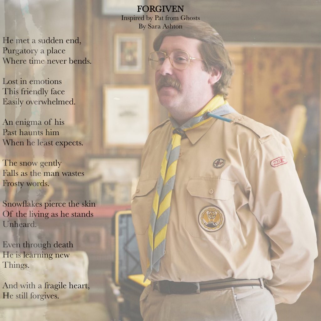 ‘forgiven’• a poem inspired by pat after watching the last episode of series 2 of  #BBCGhosts - thank you for such a delightful series of Ghosts, these poems have been so fun to create. Hopefully there will be more poems to come   @JimHowick
